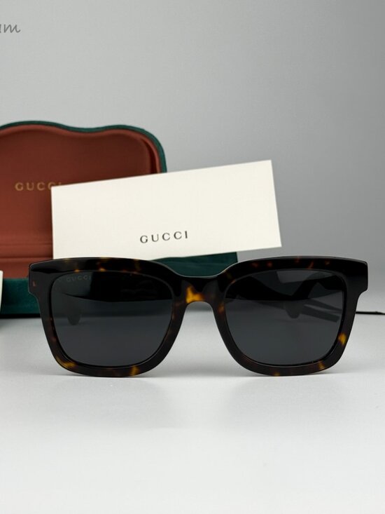 Gucci Women Sunglasses Havana Green Grey Square GG0001SN 003 NEW AUTHENTIC